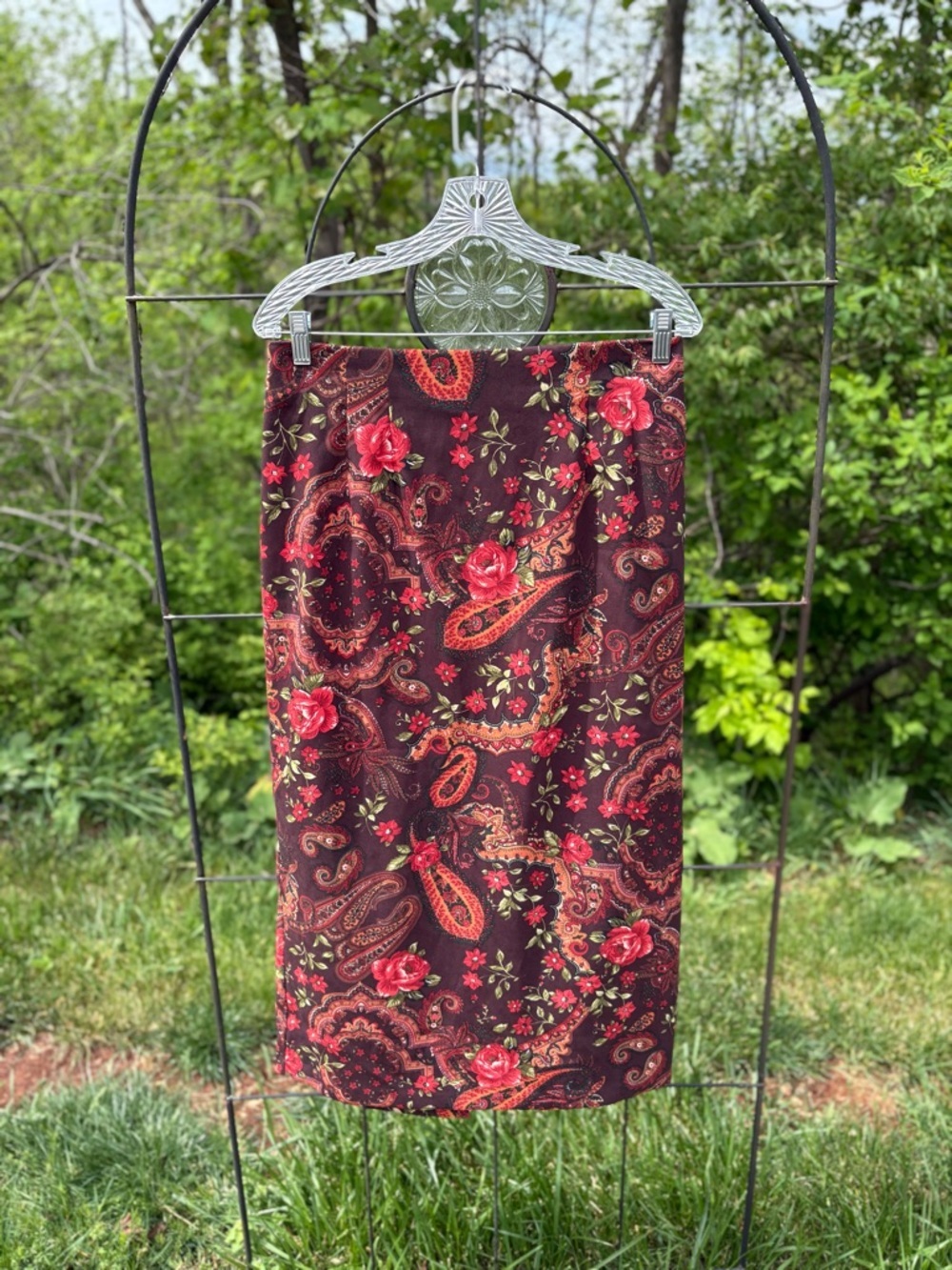 Vintage Briggs New York Brown Midi Skirt Red Floral Print Paisley Women Size 12 - Picture 4 of 14